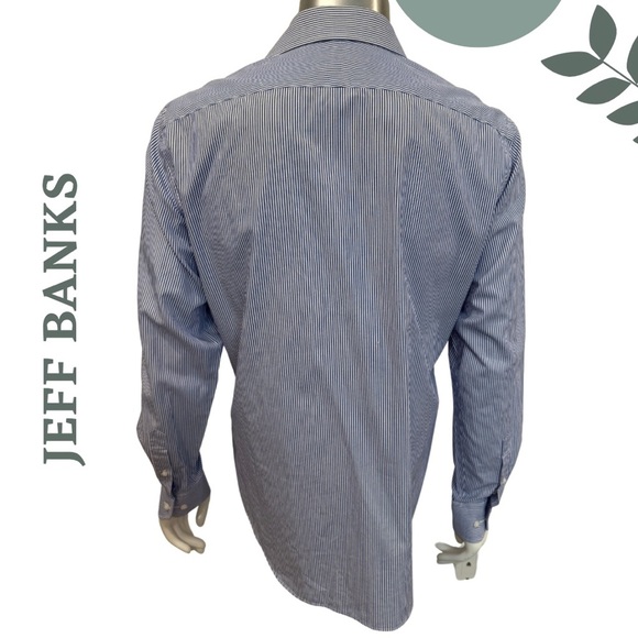 Jeff Banks Tailored Fit Dress Shirt - White + Blue Pinstripe - 16 / 41cm - Picture 3 of 6